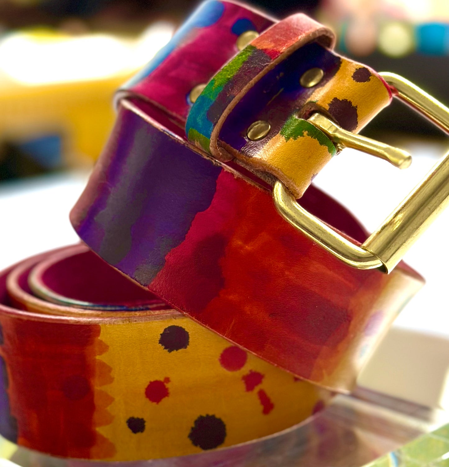 Psychedelic rainbow dot belt